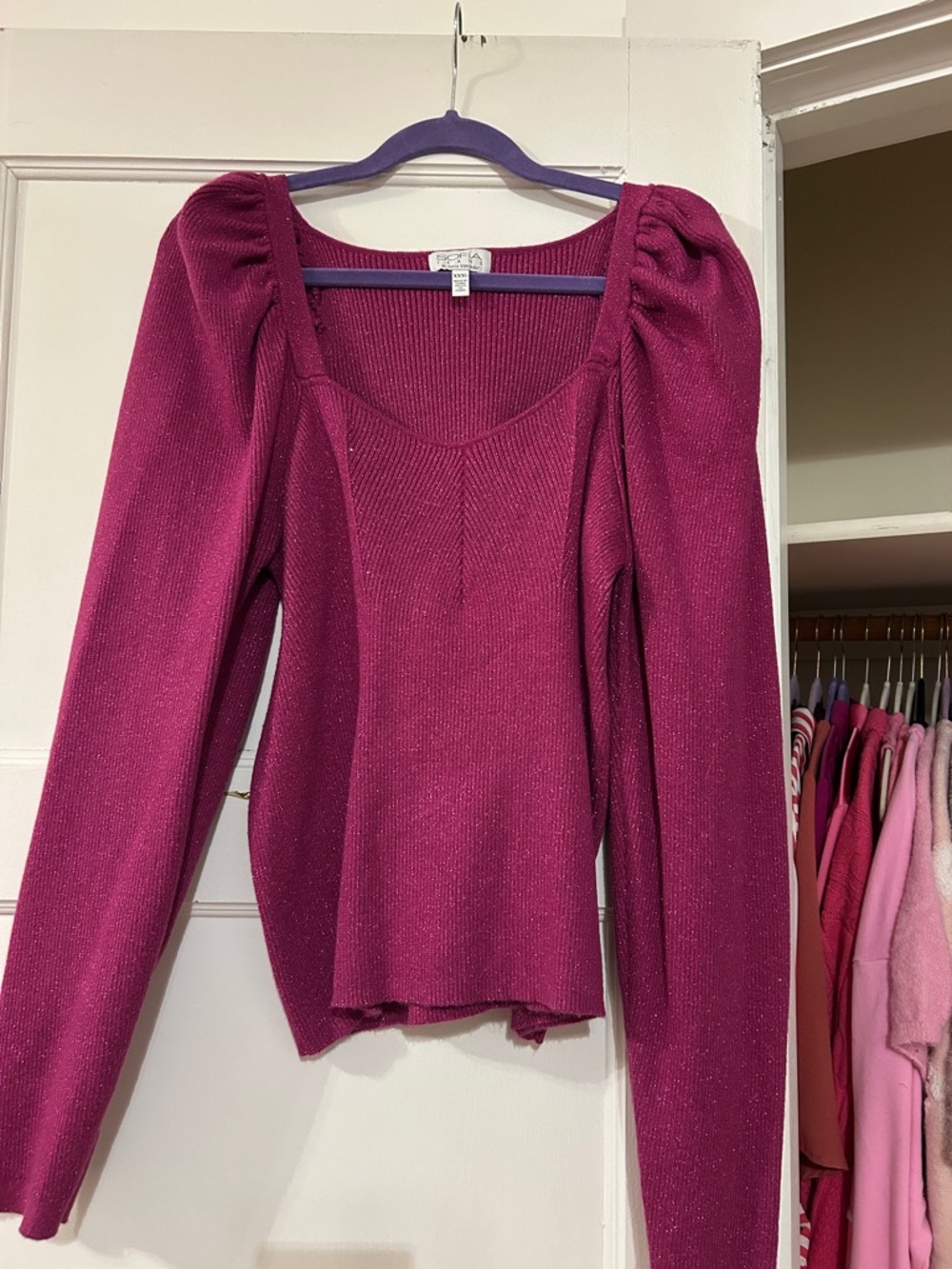 sofia by sofia vergara Magenta Puff-Sleeve Knit Long Sleeve Top